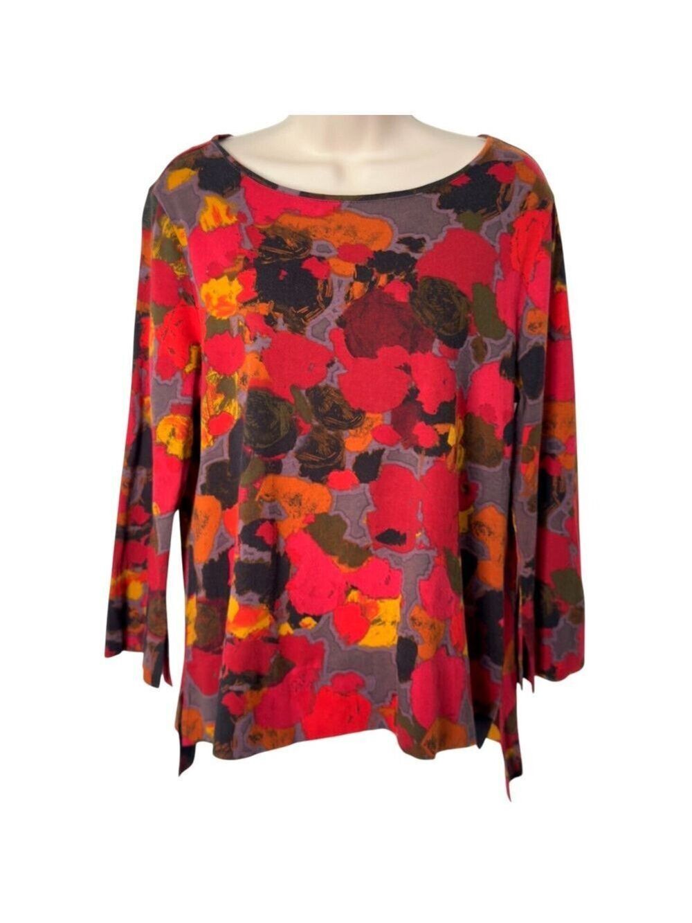 Habitat Clothes To Live In Top XS Modern Floral Boho Lagenlook Cotton Step Hem